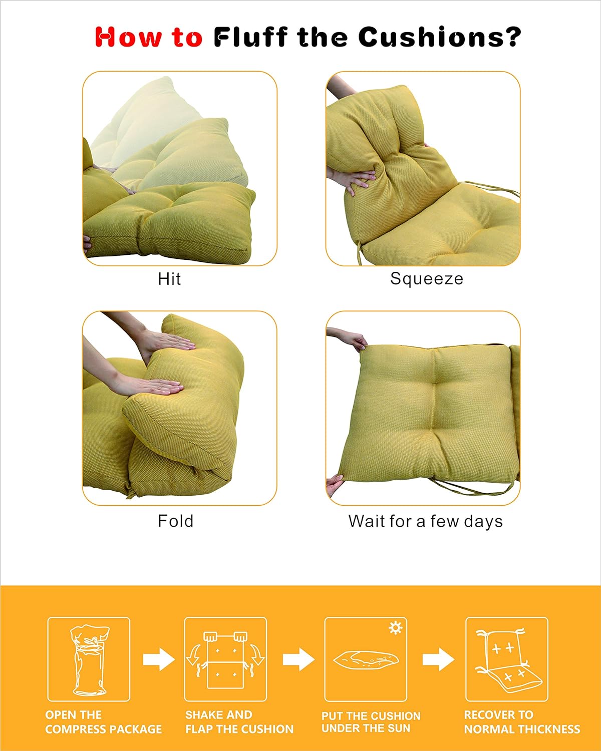 BOSSIMA Outdoor Indoor High Back Chair Tufted Thick Cushions Comfort Replacement Patio Seating Cushions Set of 2 Light Grey