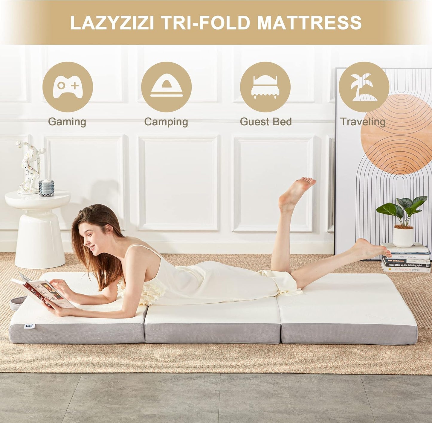 NEW - Folding Mattress, 4 Inch Memory Foam Tri-fold Mattress with Breathable & Washable Bamboo Fiber Fabric Cover, Foldable Floor Mattress Guest Bed for Camping, Road Trip, Twin - Retail $130