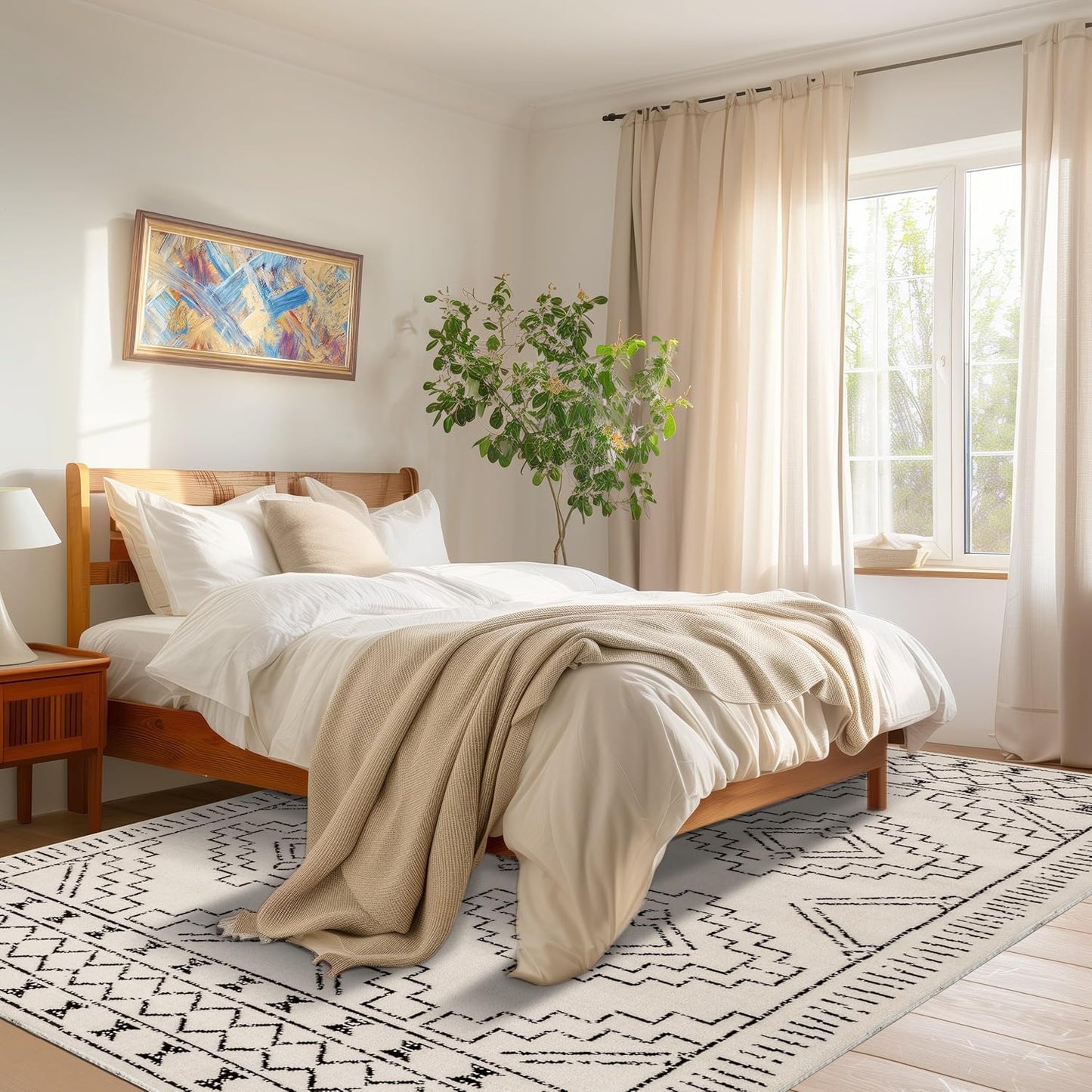 NEW - nuLOOM 7in x 9in Indoor Performance Area Rug, Stain-Resistnat, Pet and Kid Friendly, Durable, High-Traffic, Noa ivory and black - Retail $59