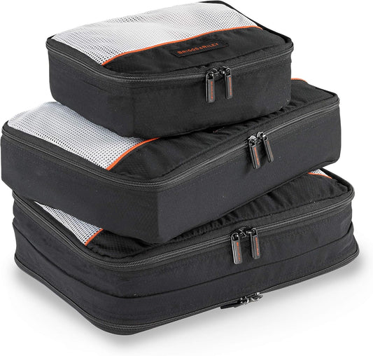 Briggs & Riley 3 Pack Zippered Packing Cubes/Luggage Organizers for Travel, Black, Small