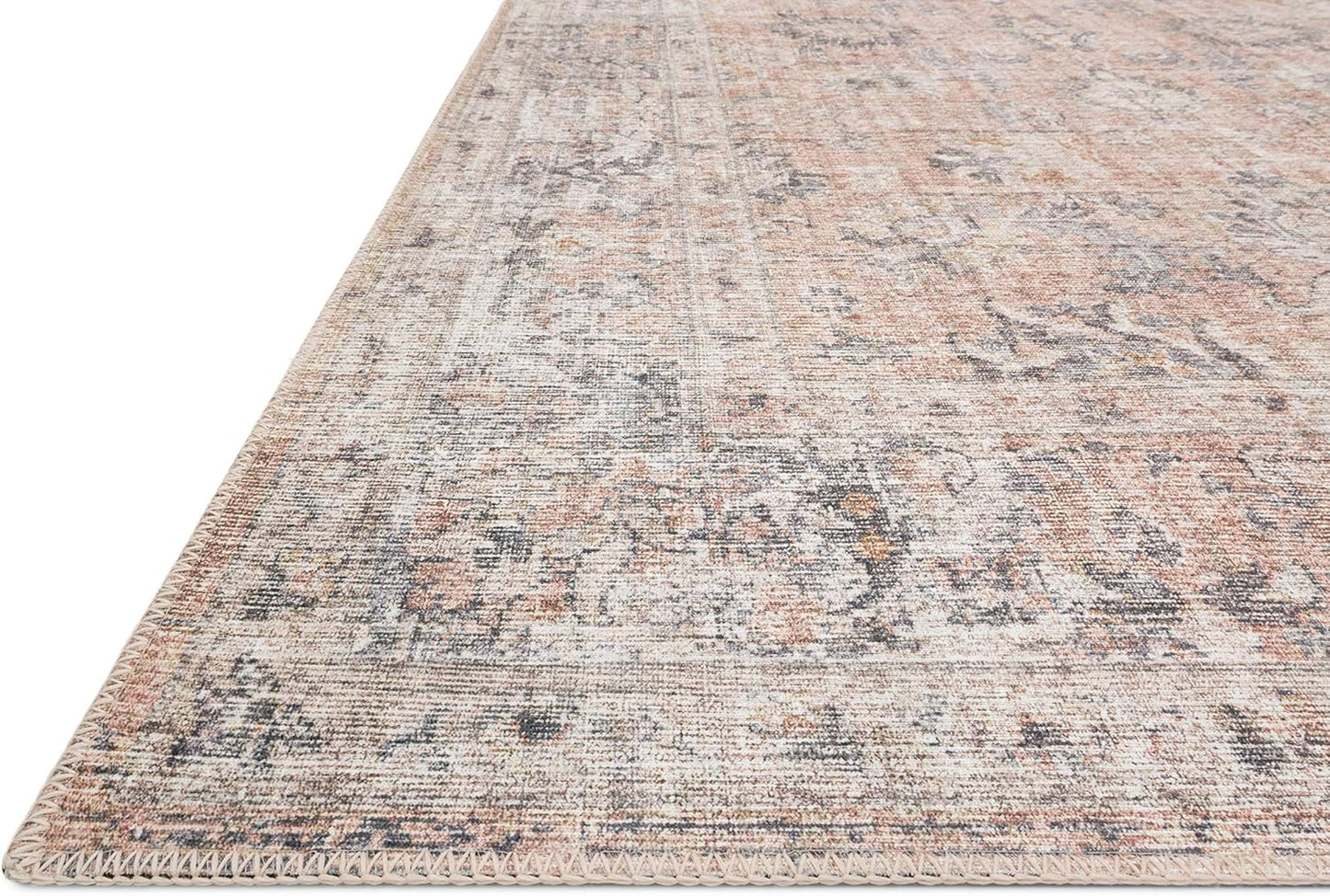 Loloi II Skye Collection SKY-01 Blush/Grey 9'-0" x 12'-0", .13" Thick,Area Rug,Soft,Durable,Vintage Inspired,Distressed,Low Pile,Non-Shedding,Easy Clean,Printed,Living Room Rug - Retail $196