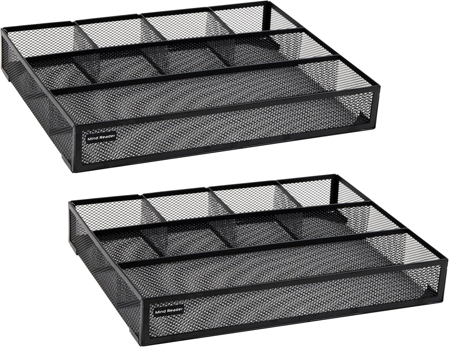 Mind Reader Drawer Organizer, Desk Org, Utensil Organizer, Office, Kitchen, Metal Mesh, 15"L x 12"W x 2.25"H, Set of 2, Black