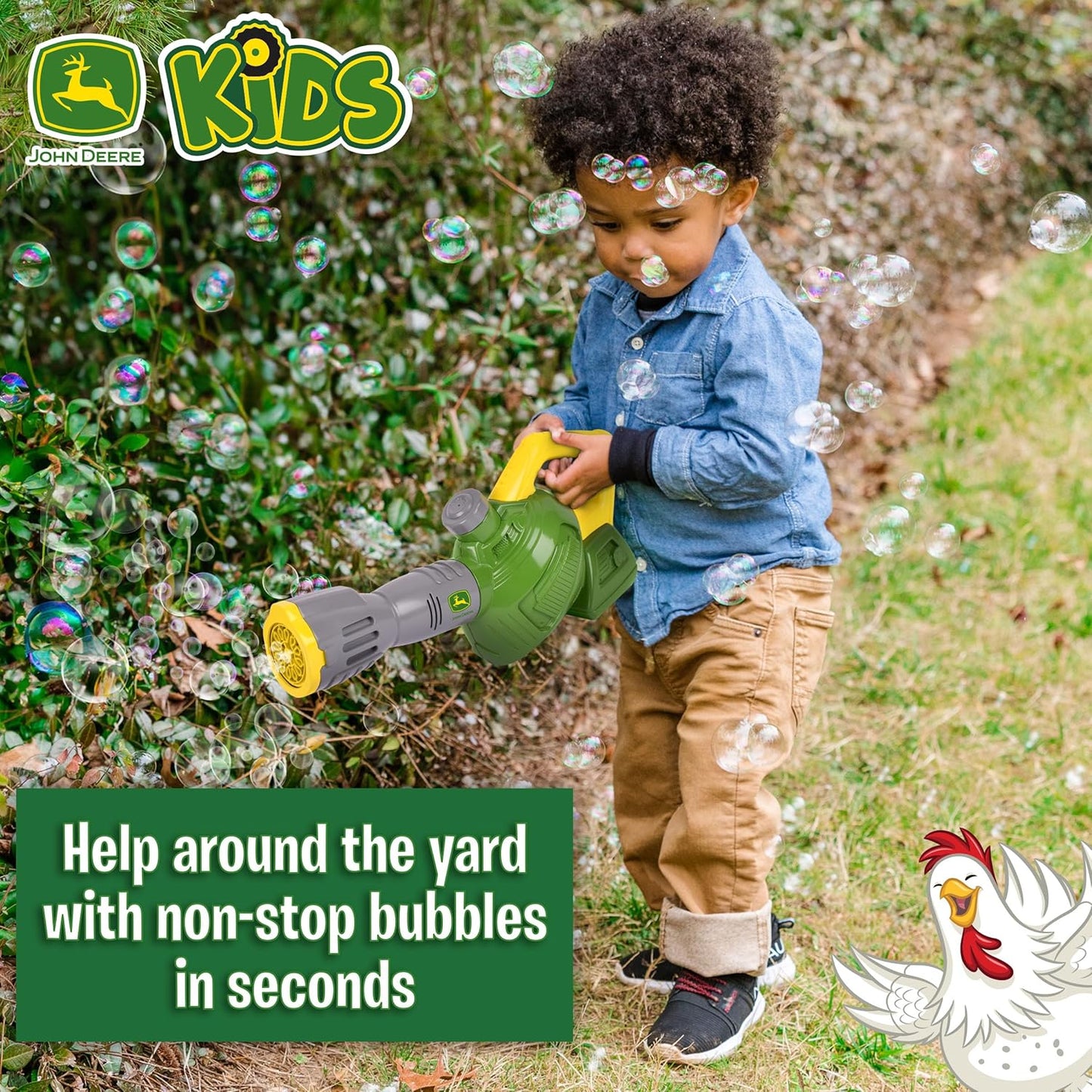 John Deere Bubble Leaf Blower Toy for Kids Includes 24oz Bubble Refill Gas Can, Outdoor Bubble Machine for Kids, Easy to Use, Outdoor Play, Great Gift Toddler 3+