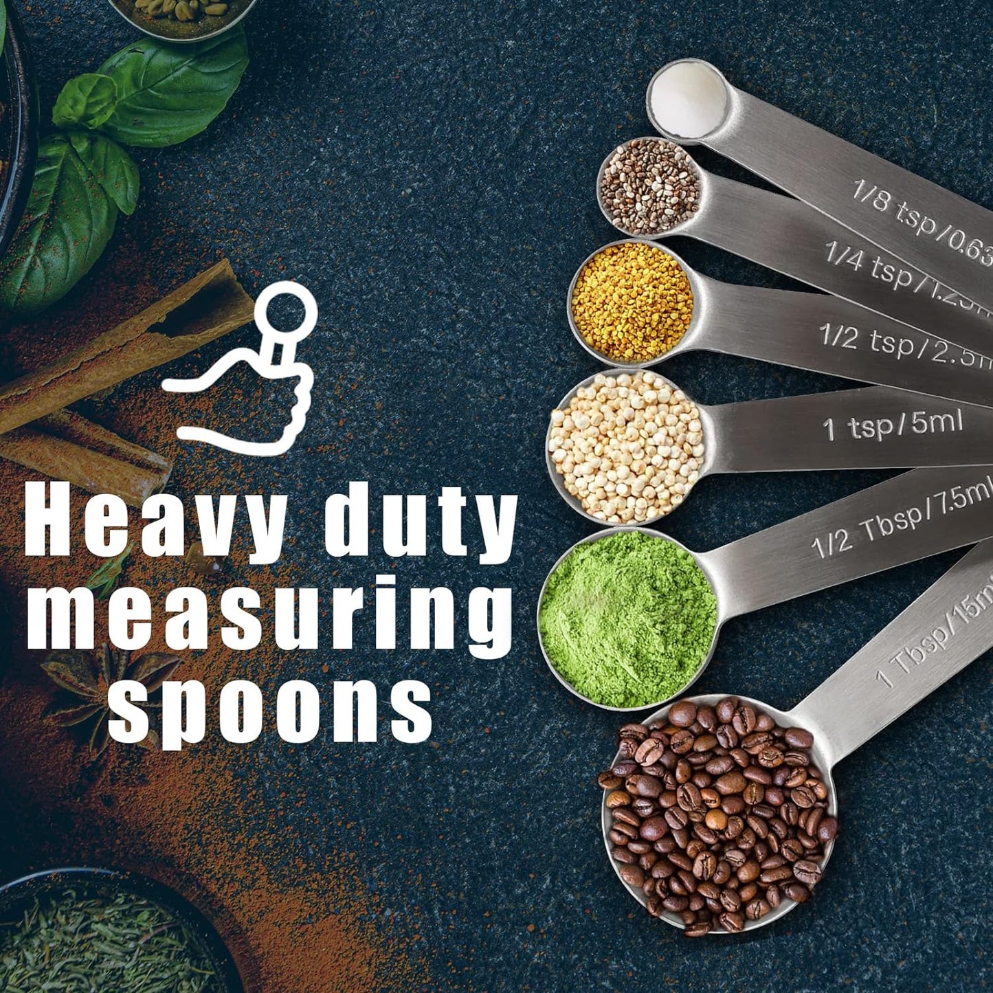 Premium Heavy Duty Stainless Steel Measuring Spoons Cups Set, Small Tablespoon with Metric and US Measurements, Set of 6