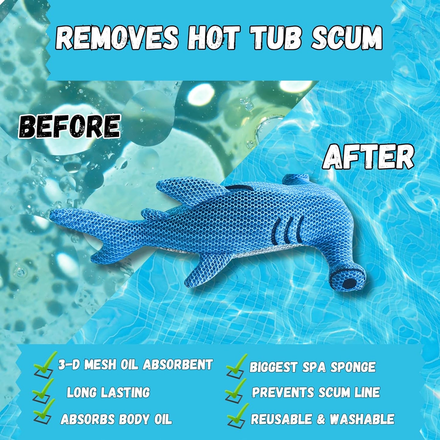 Sunishi Hot Tub Scum Absorber Reusable Hot Tub Sponge, Hot Tub Cleaner, scum Absorber for spa hot tub, hot tub Cleaner for Inside Surface, Essential hot tub Accessories for Adults & Kids, 2-Pack.
