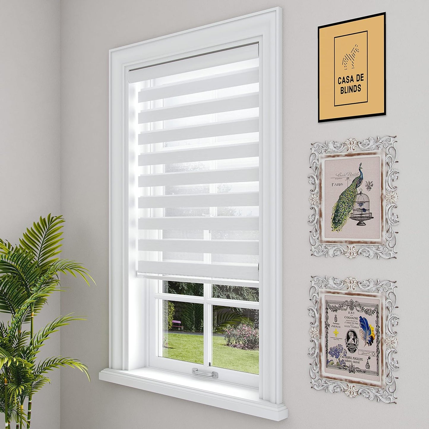 NEW - Zebra Blinds 46" x 72" Window Dual Layer Roller Shades, Corded Horizontal Blind, Day & Night Light Filtering Privacy Drapes for Living Room, Bedroom, Office, & Hotel with Easy Install, White, 72 Inch Length - Retail $102