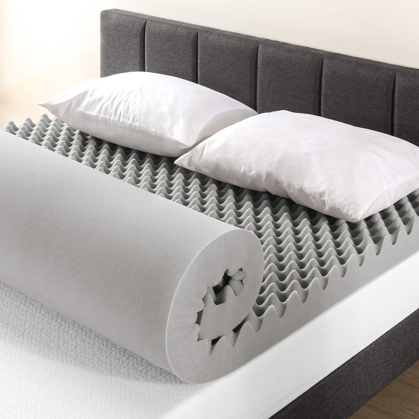NEW - Best Price Mattress Mellow FULL 4 Inch Egg Crate Memory Foam Mattress Topper with Infusion, Charcoal Grey - Retail $81