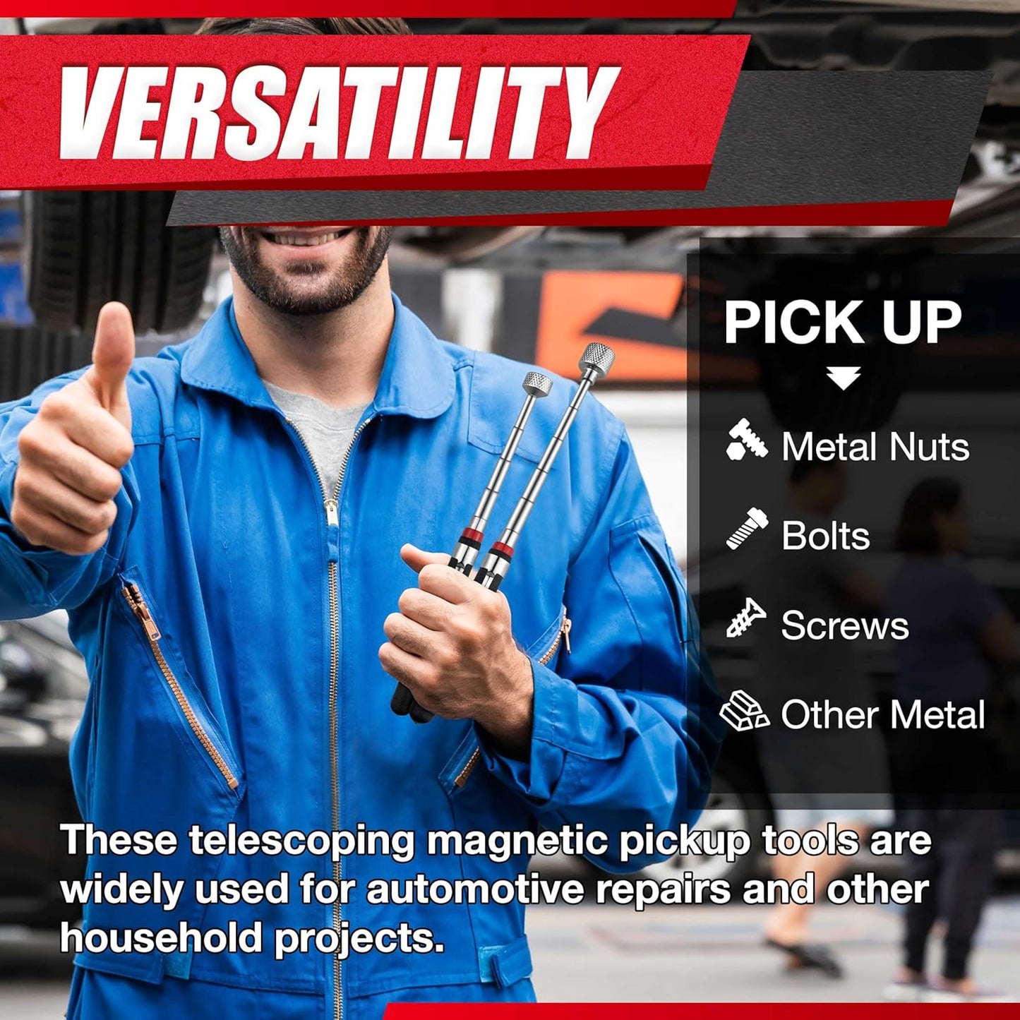 5PCS Telescoping Magnetic Pickup Tool, Magnetic Pick-Up Sweeper, Telescopic design extends to 30.4 INCH reach, Extendable Handle for Easy Portability