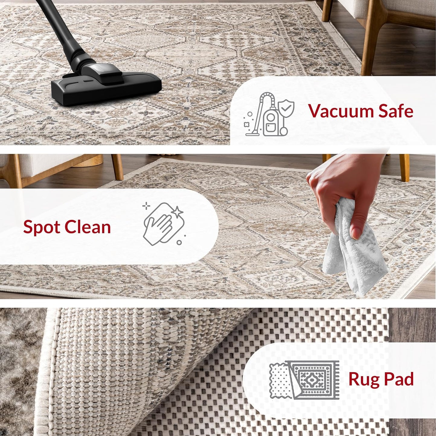 NEW - nuLOOM 9x12 Becca Traditional Tiled Area Rug, Beige, Faded Transitional Design, Stain Resistant, For Bedroom, Dining Room, Living Room, Hallway, Office, Kitchen, Entryway - Retail $129