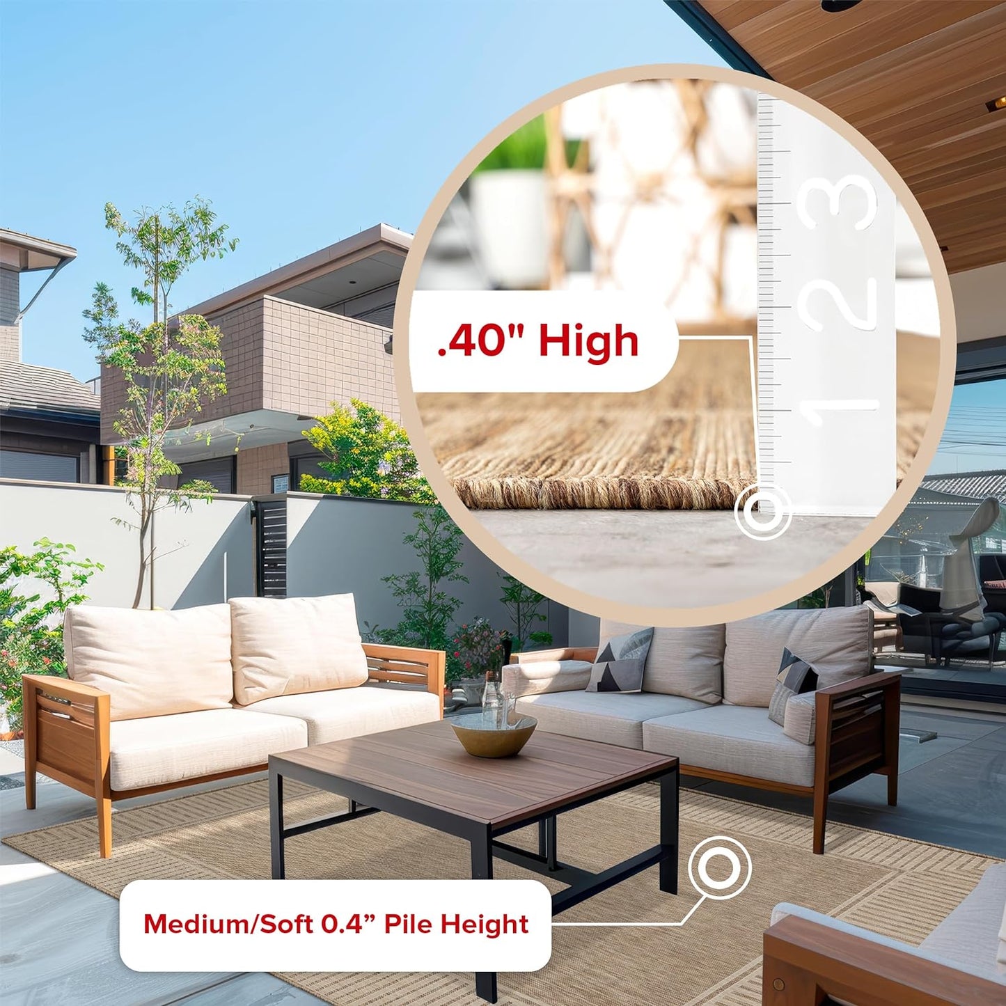 NEW - nuLOOM 10' x 12' Outdoor Area Rug, Casual Design With Striped Border, Stain Resistant, Highly Durable, For Patio, Balcony, Bedroom, Living Room, Dining Room, Bathroom, Light Brown