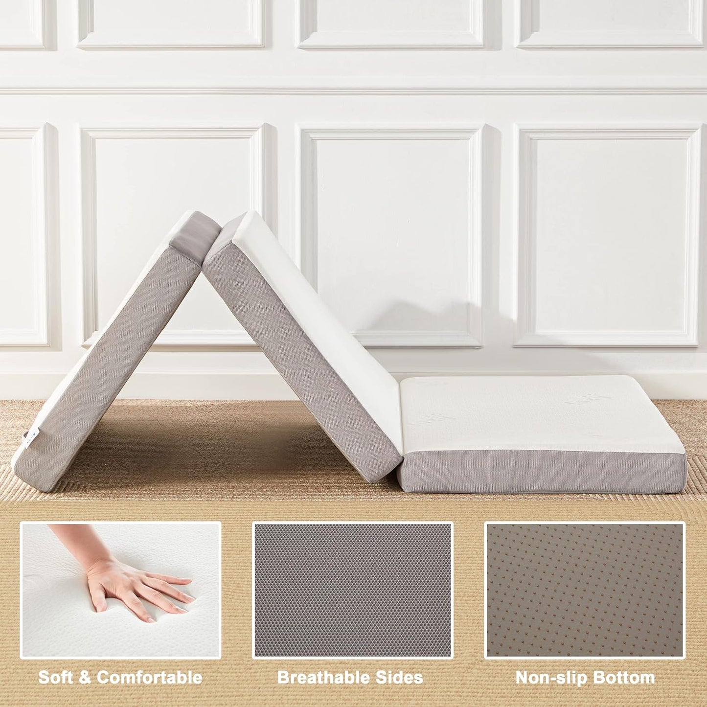 NEW - Folding Mattress, 4 Inch Memory Foam Tri-fold Mattress with Breathable & Washable Bamboo Fiber Fabric Cover, Foldable Floor Mattress Guest Bed for Camping, Road Trip, Twin - Retail $130