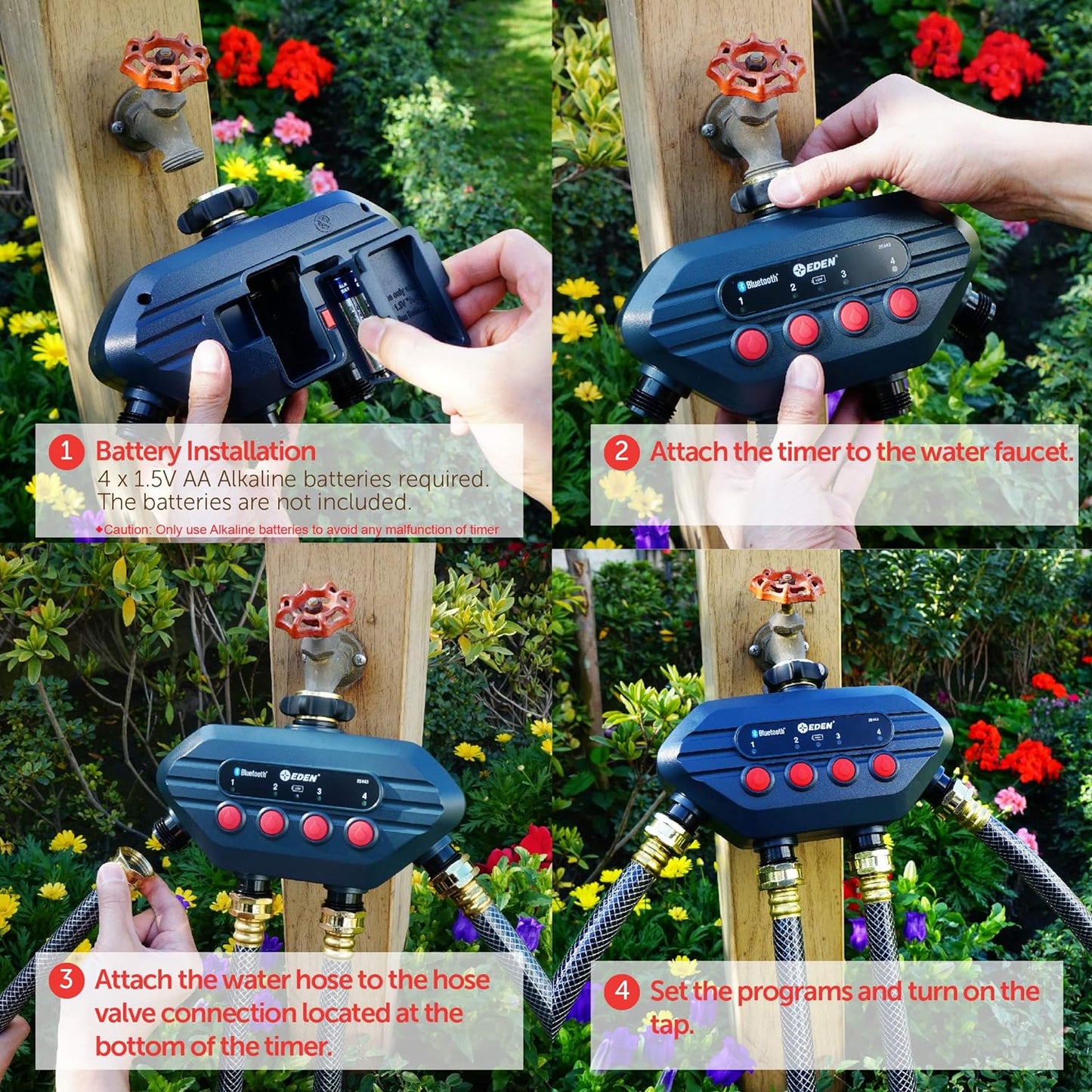 NEW - Eden 93443 4-Zone Bluetooth Water Timer |, Stainless Steel Washers - Retail $78