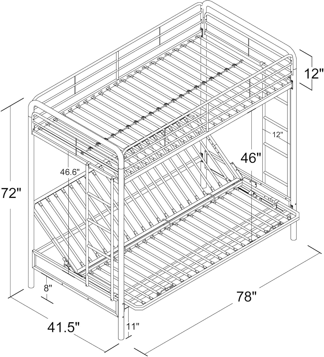 NEW - DHP Sammie Twin over Futon Metal Bunk Bed, Black - Retail $268