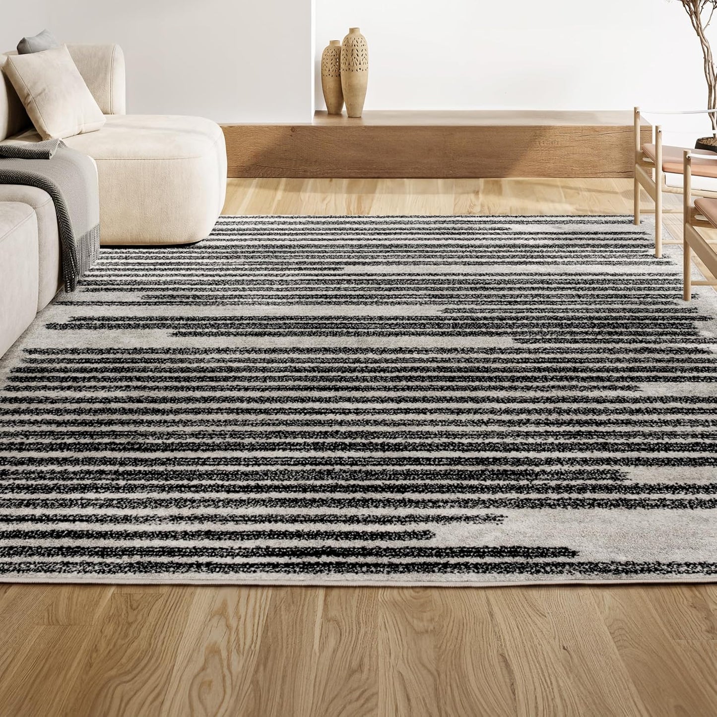 JONATHAN Y MOH207A-8 Khalil Modern Berber Stripe Indoor Farmhouse Area-Rug Bohemian Minimalistic Striped Easy-Cleaning Bedroom Kitchen Living Room Non Shedding, 8 X 10, Cream,Black - Retail $122