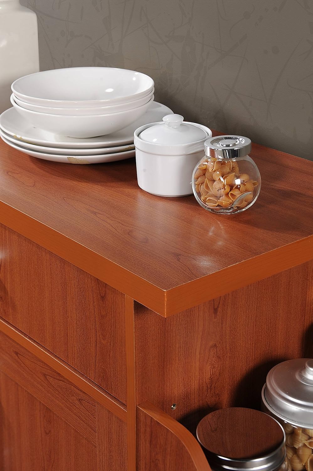 NEW - Hodedah Kitchen Island with Spice Rack, Towel Rack & Drawer, Cherry - Retail $74