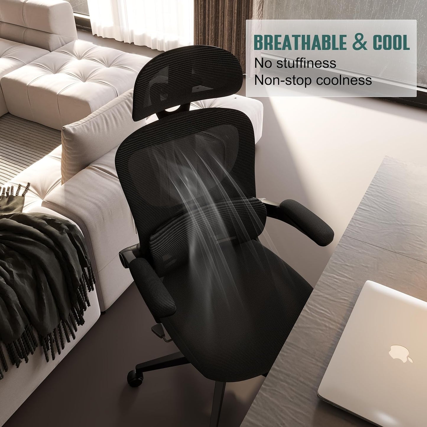 NEW - SUNNOW Mesh Office Chair, Ergonomic Desk Chair with Adjustable Lumbar Support & Flip-up Armrest, Comfort Wide Seat, High-Back Computer Task Chair for Home Office Student - Retail $159