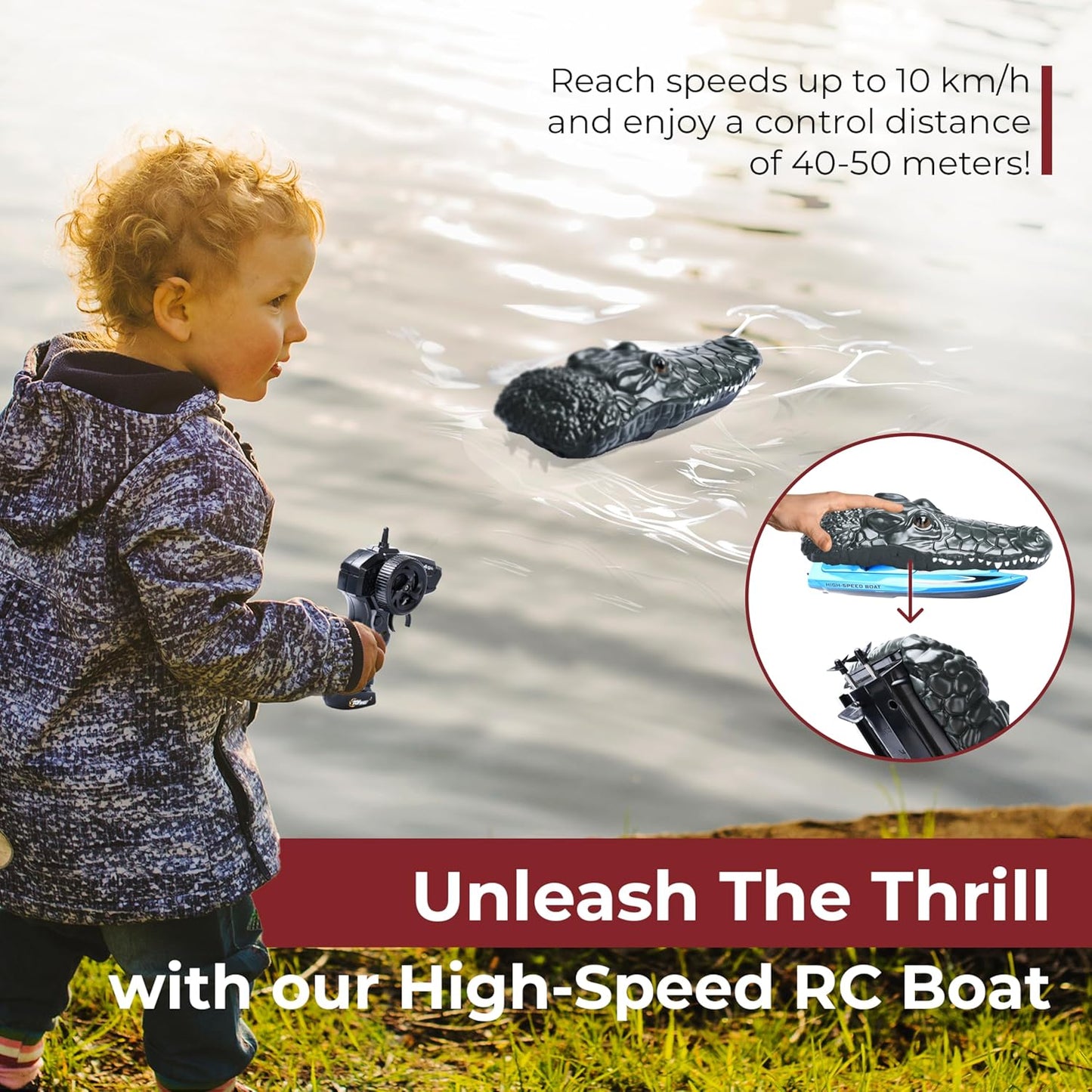 Top Race Remote Control Alligator Head - Remote Control Boat Prank Toy for Kids, Adults, Pranksters - 2.4G Waterproof RC Boats - Battery Powered - 3Hx10.2Linch - Retail $17