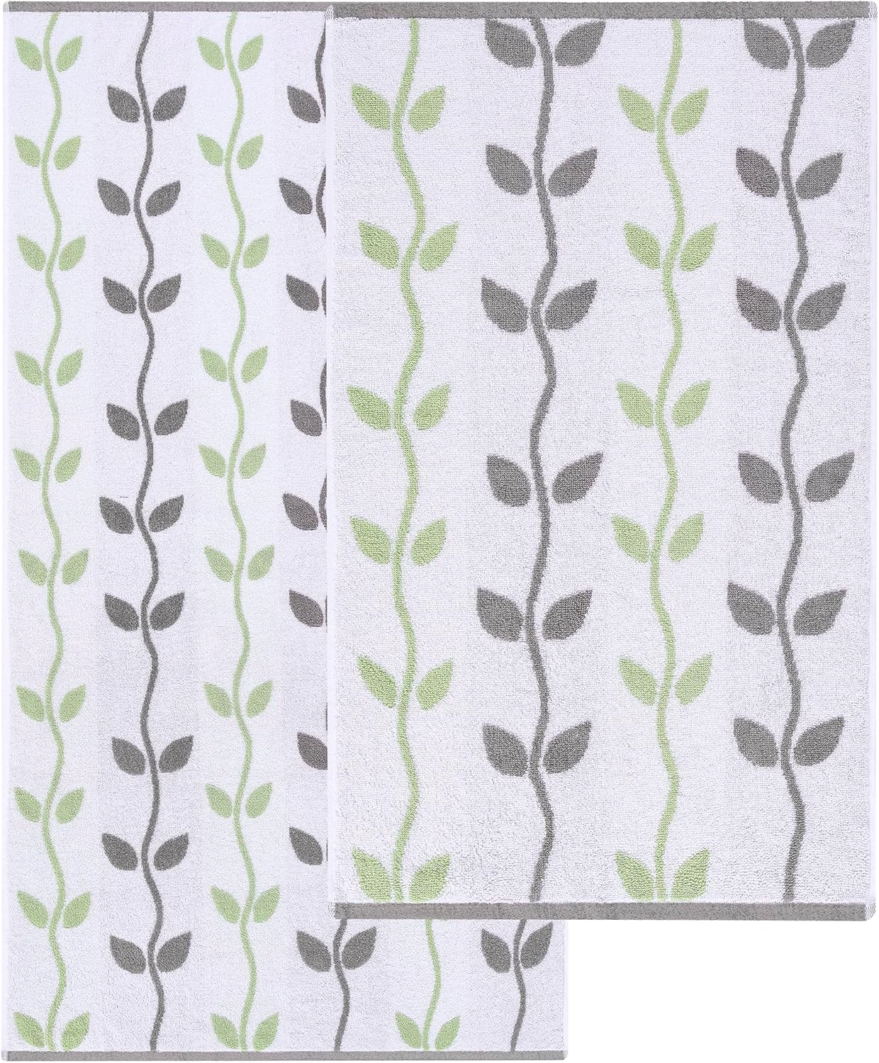 Modern Threads Organic Vines 6-Piece 100% Cotton Towel Set – Yarn Dyed Jacquard & Solid – Includes 2 Bath Towels, 2 Hand Towels, 2 Washcloths – Absorbent, Quick Dry, Soft & Durable – Gray