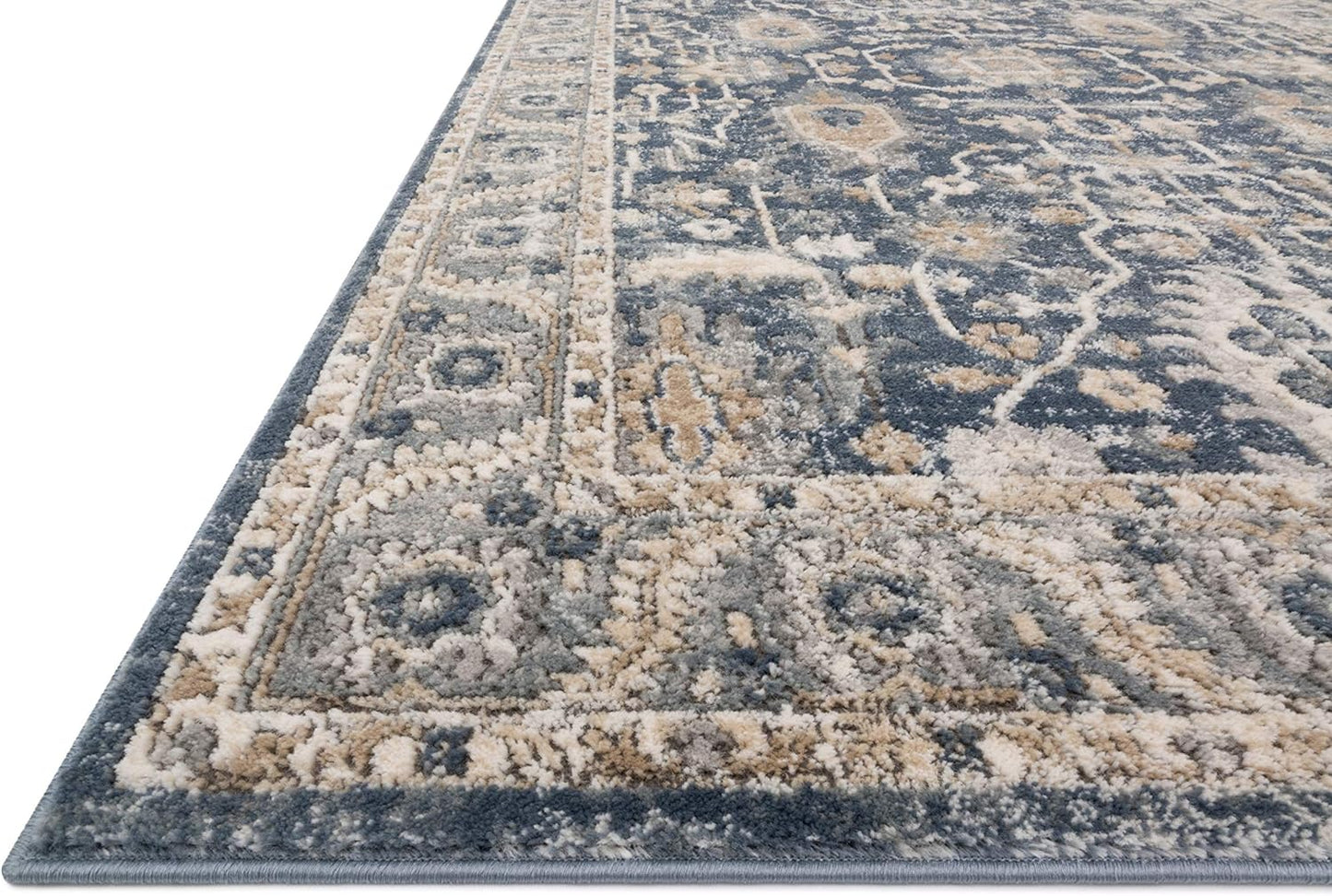 Loloi II Teagan Collection TEA-03 Denim / Pebble 6'-7" x 9'-2", .25" Thick, Area Rug, Soft, Durable, Neutral, Woven, Low Pile, Non-Shedding, Easy Clean, Living Room Rug - Retail $117