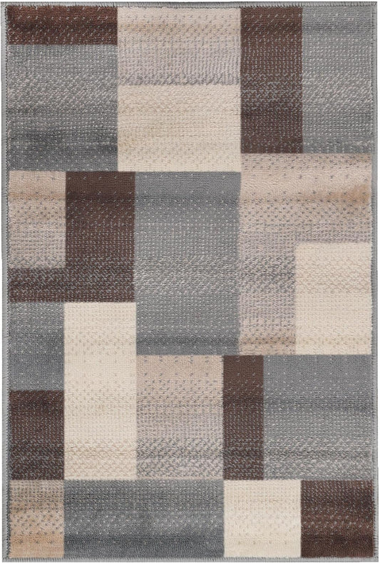 NEW - Superior 8ft x 10ftIndoor Large Area Rug, Jute Backed, Perfect For Entryway, Office, Living/ Dining Room, Bedroom, Kitchen, Modern Geometric Patchwork Floor Decor, Clifton Collection, 8' x 10', Grey - Retail $122