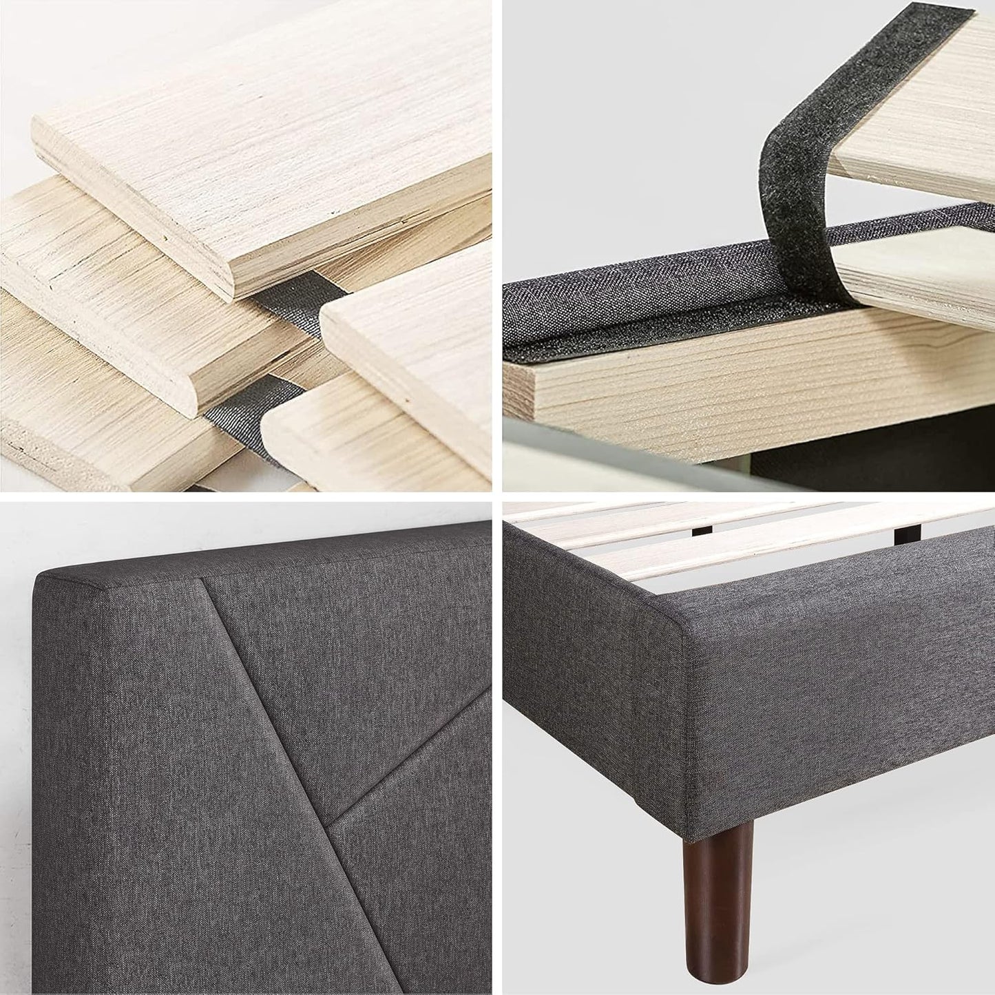 NEW - Zinus QUEEN Judy Upholstered Platform Bed Frame / Mattress Foundation / Wood Slat Support / No Box Spring Needed / Easy Assembly, Grey - Retail $324