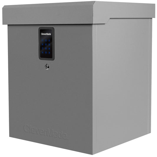 NEW - CleverMade Parcel LockBox S100 Series: Secure Package Delivery Box with Reinforced Steel Construction, Digital Lock & Ground Anchoring System For Online Shopping Deliveries, Grey