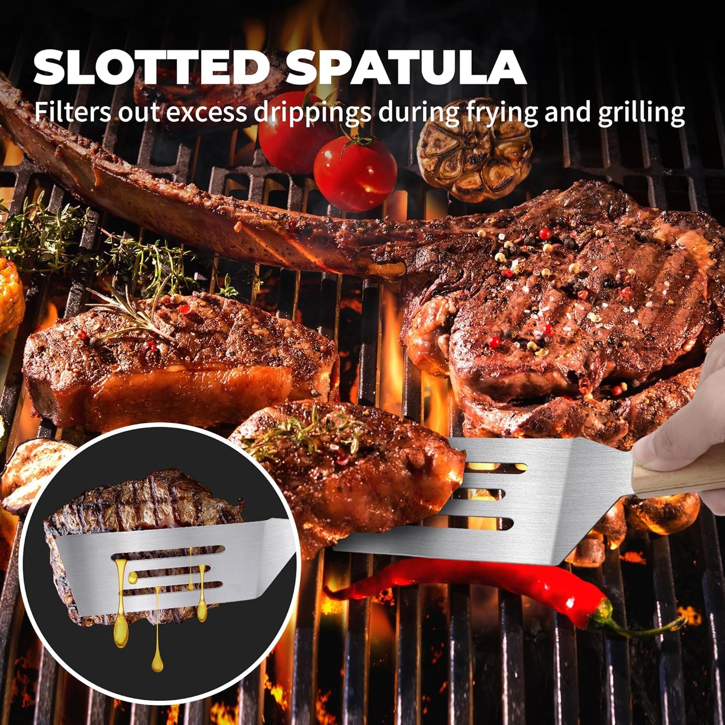 3 Pieces Stainless Steel Spatula Set, Metal Spatula for Cooking with Wooden Handle, Metal Spatulas for kitchen use