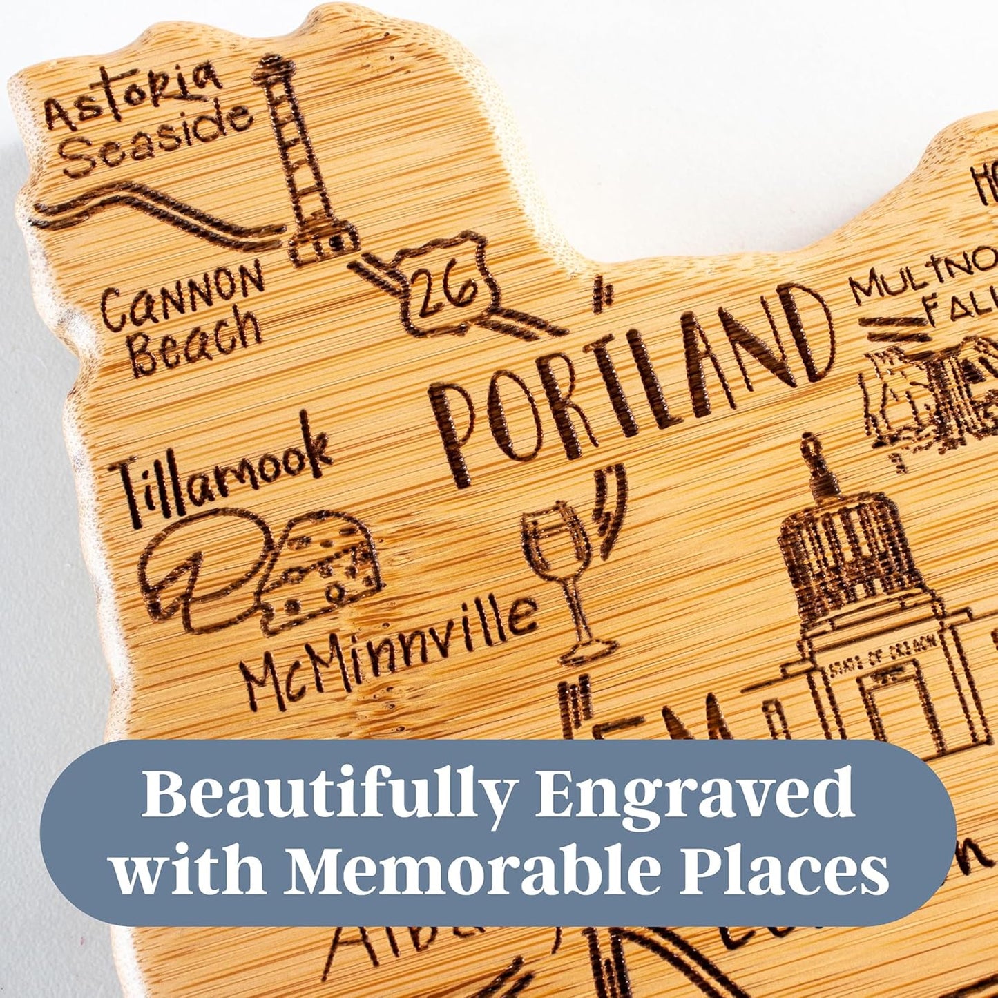 Totally Bamboo Destination Oregon State Shaped Cutting Board, Charcuterie and Cheese Serving Board – Oregon Gift for Home Décor or Everyday Kitchen Use