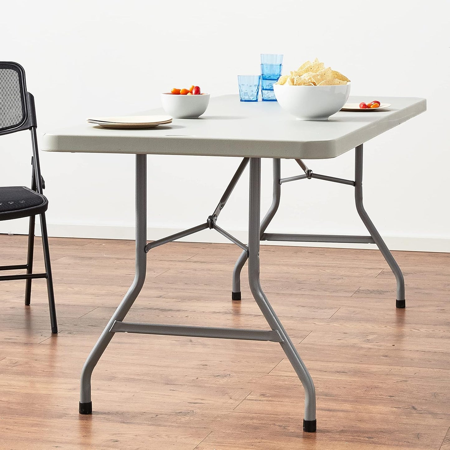 Office Star Resin Multipurpose Rectangle Folding Table for Indoor or Outdoor Use, 6 Feet Light Gray - Retail $181