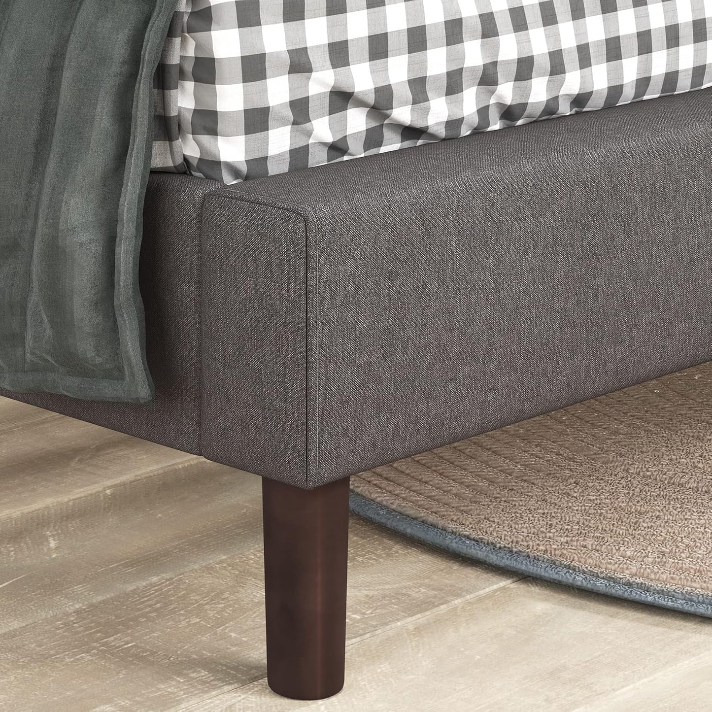 NEW - Zinus QUEEN Judy Upholstered Platform Bed Frame / Mattress Foundation / Wood Slat Support / No Box Spring Needed / Easy Assembly, Grey - Retail $324