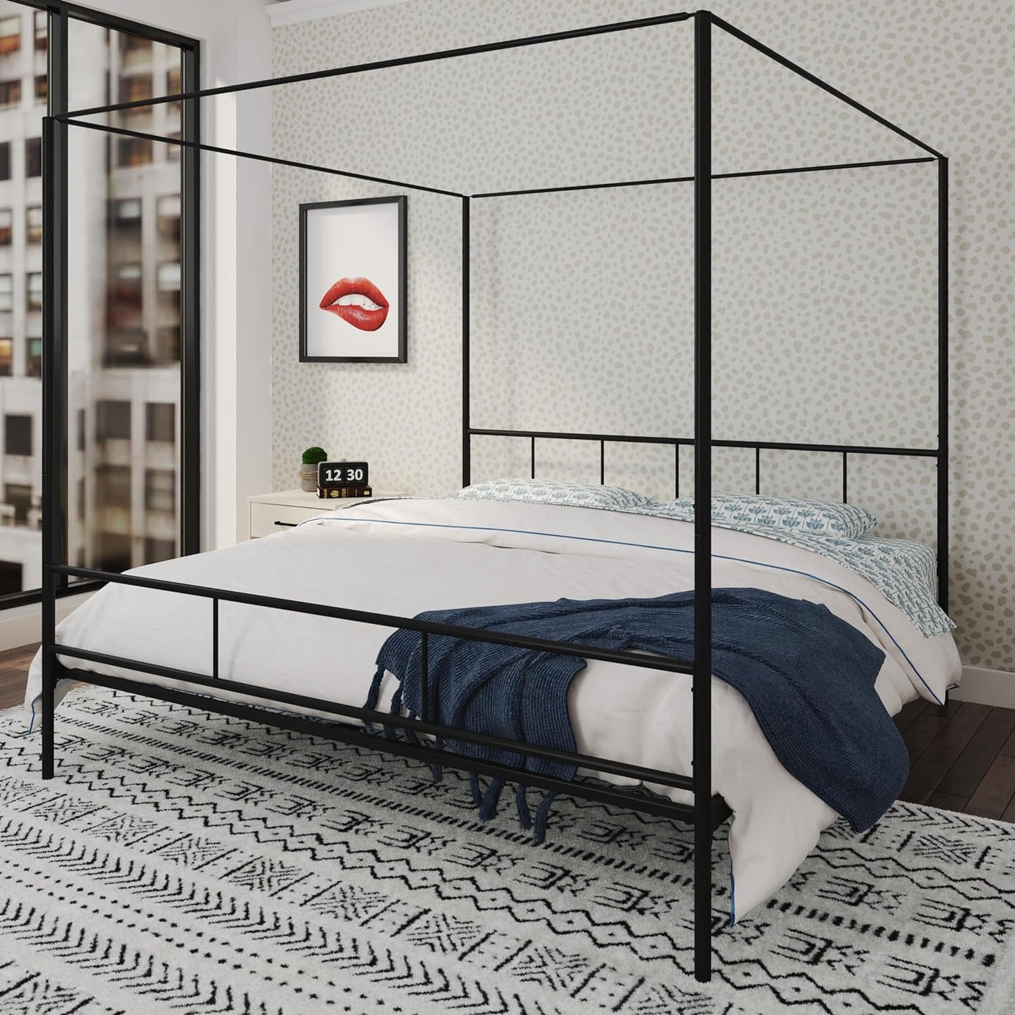 NEW - Novogratz King Marion Canopy Bed Frame, Black, King - Retail $183