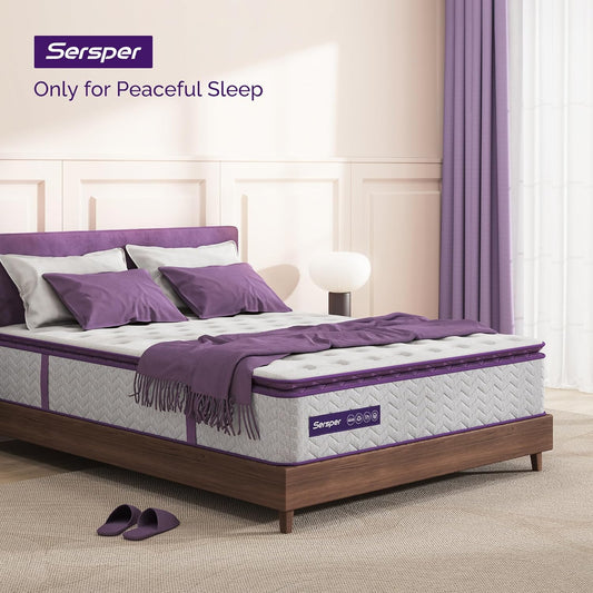 NEW - Sersper 10 Inch QUEEN Memory Foam Hybrid Pillow Top Mattress - 5-Zone Pocket Innersprings Motion Isolation - Heavier Coils for Durable Support - Medium Firm - Retail $229