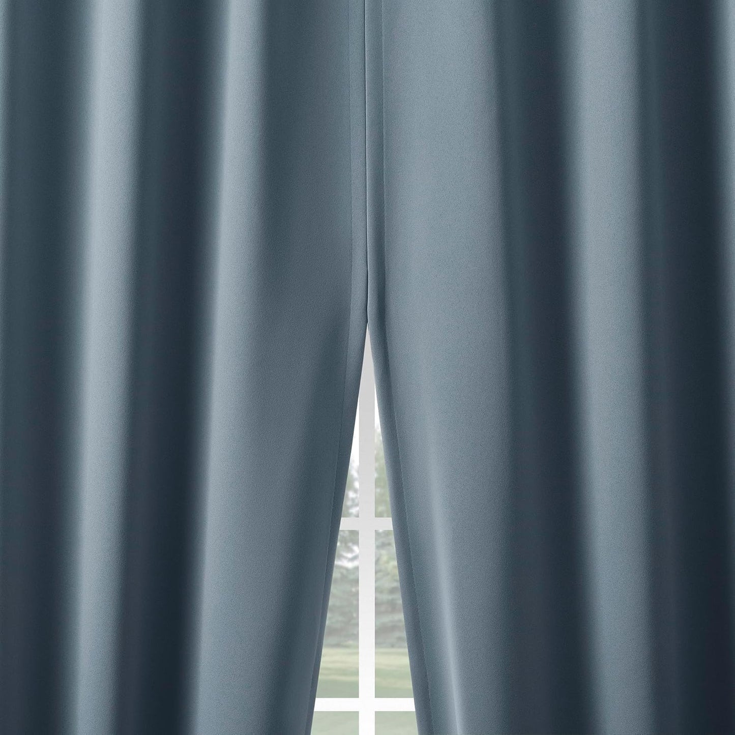 Sun Zero Belize 2-Pack Magnetic Closure Pleated Look Theater Grade 100% Blackout Back Tab Curtain Panel Pair, 52" x 96", Denim Blue