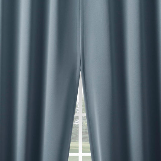 Sun Zero Belize 2-Pack Magnetic Closure Pleated Look Theater Grade 100% Blackout Back Tab Curtain Panel Pair, 52" x 96", Denim Blue