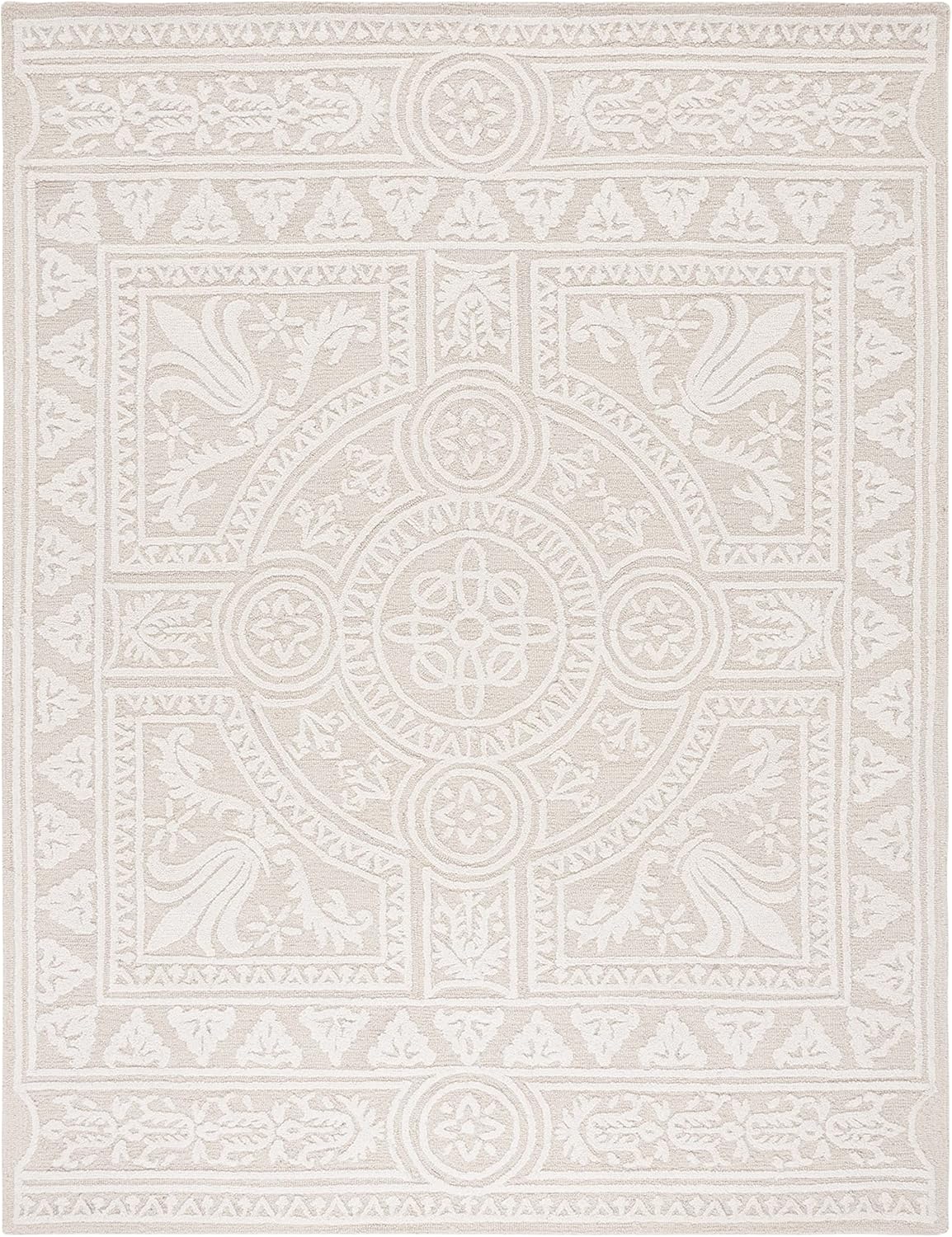 NEW - SAFAVIEH Blossom Collection Area Rug - 8' x 10', Light Grey & Ivory, Handmade Wool, Ideal for High Traffic Areas in Living Room, Bedroom (BLM109F)
