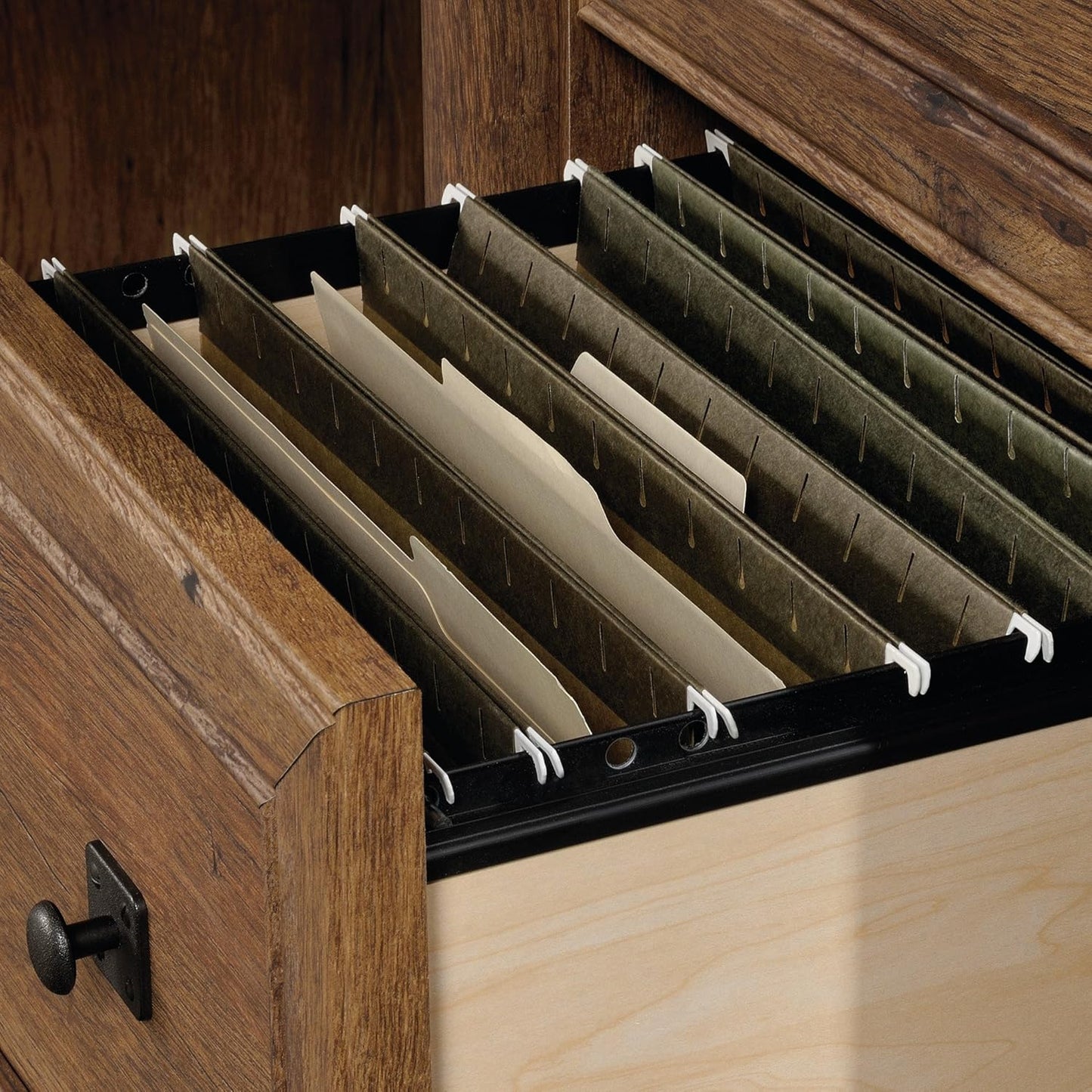 NEW - Sauder Palladia Computer Desk with Drawers, Home Office Desk with File Cabinet Storage Drawer, Cable Management, Keyboard Tray, in Vintage Oak finish - Retail $320