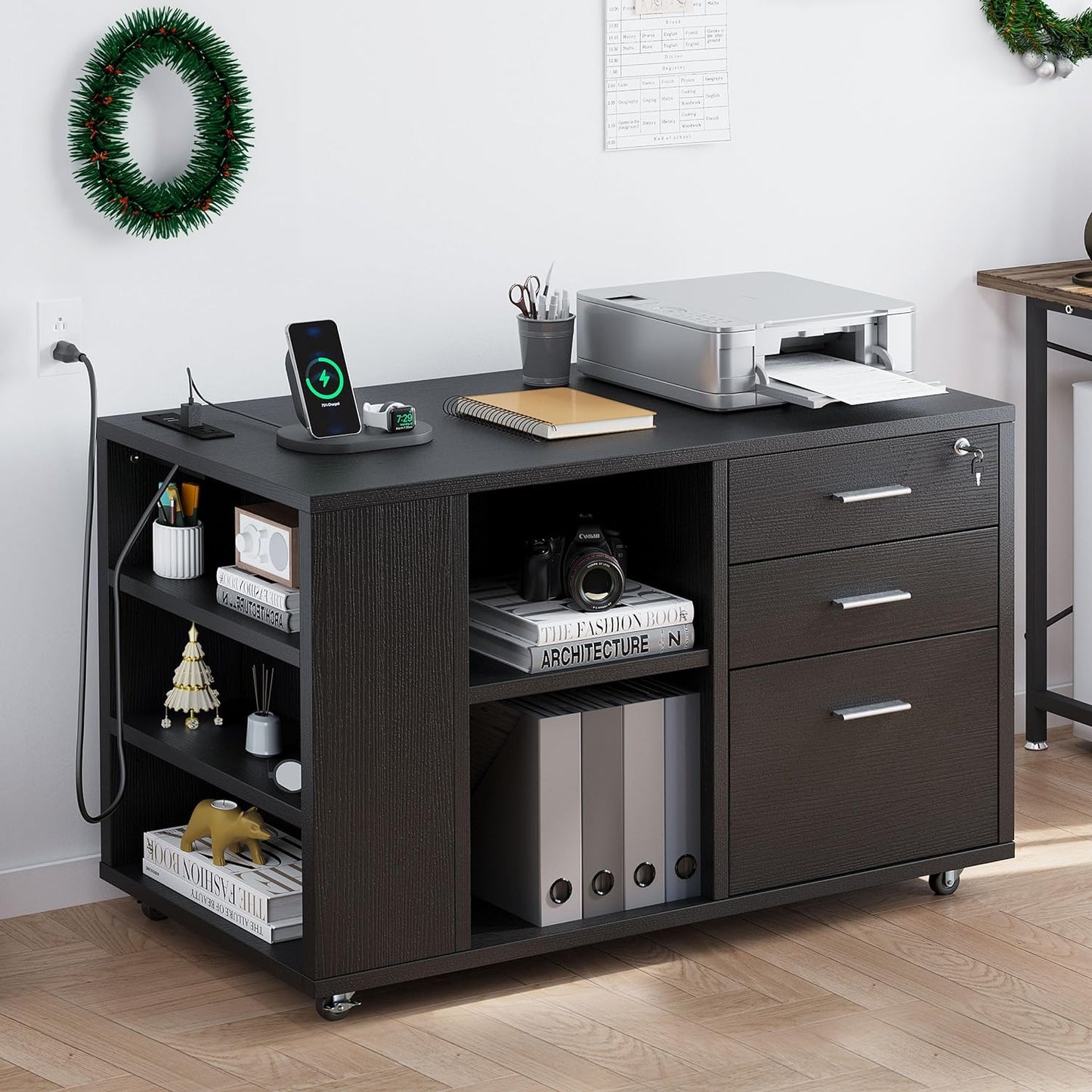 NEW - YITAHOME 3 Drawer File Cabinet with Charging Station, Home Office Furniture, Black - Retail $149