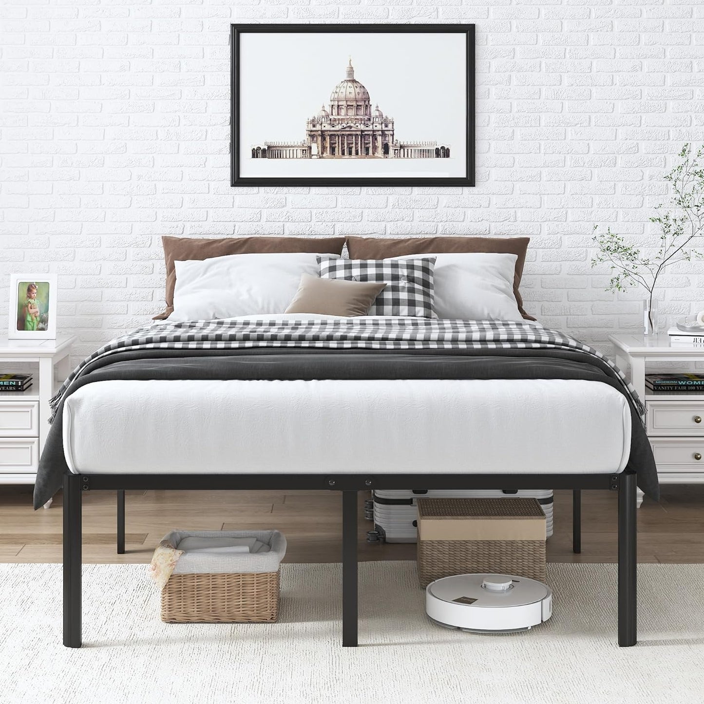 Vehowy Full Size Bed Frame,18 Inch Heavy Duty Platform Bed Frame with Round Corner Edge Legs/No Box Spring Needed/Noise Free/Steel Slat Support/Easy Assembly - Retail $69