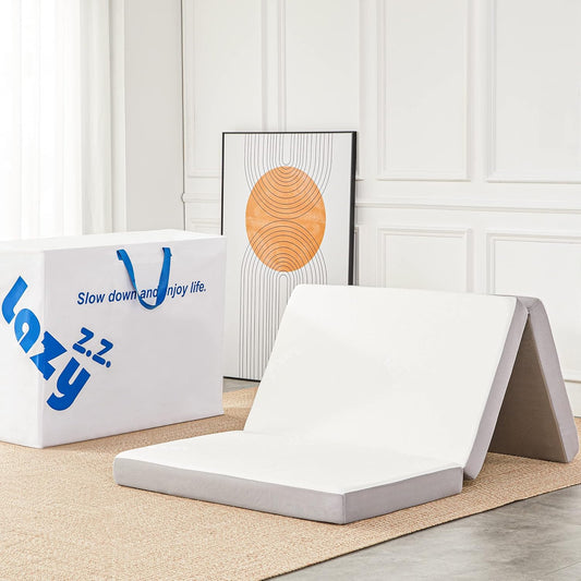 NEW - Folding Mattress, 4 Inch Memory Foam Tri-fold Mattress with Breathable & Washable Bamboo Fiber Fabric Cover, Foldable Floor Mattress Guest Bed for Camping, Road Trip, Twin - Retail $130