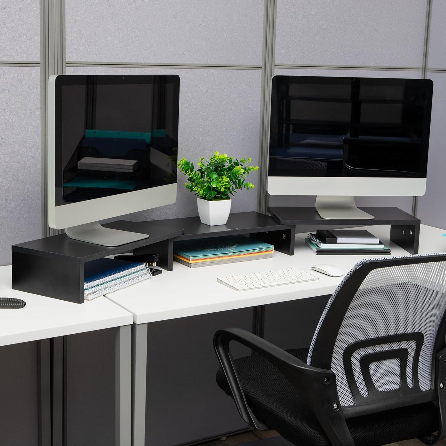 Mind Reader Dual Monitor Stand, Desktop Organizer, Laptop Riser, Office, MDF, 51.25" L x 9.25" W x 4.75" H, Black