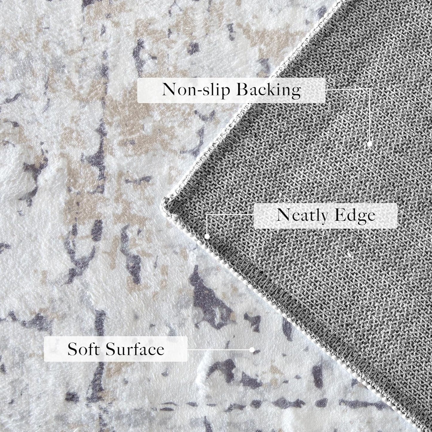 StangH Washable Area Rug 3x5 Non-Slip Retro Foldable Low-Pile For Dining Room, Bedroom, Entryway, Office - Grey