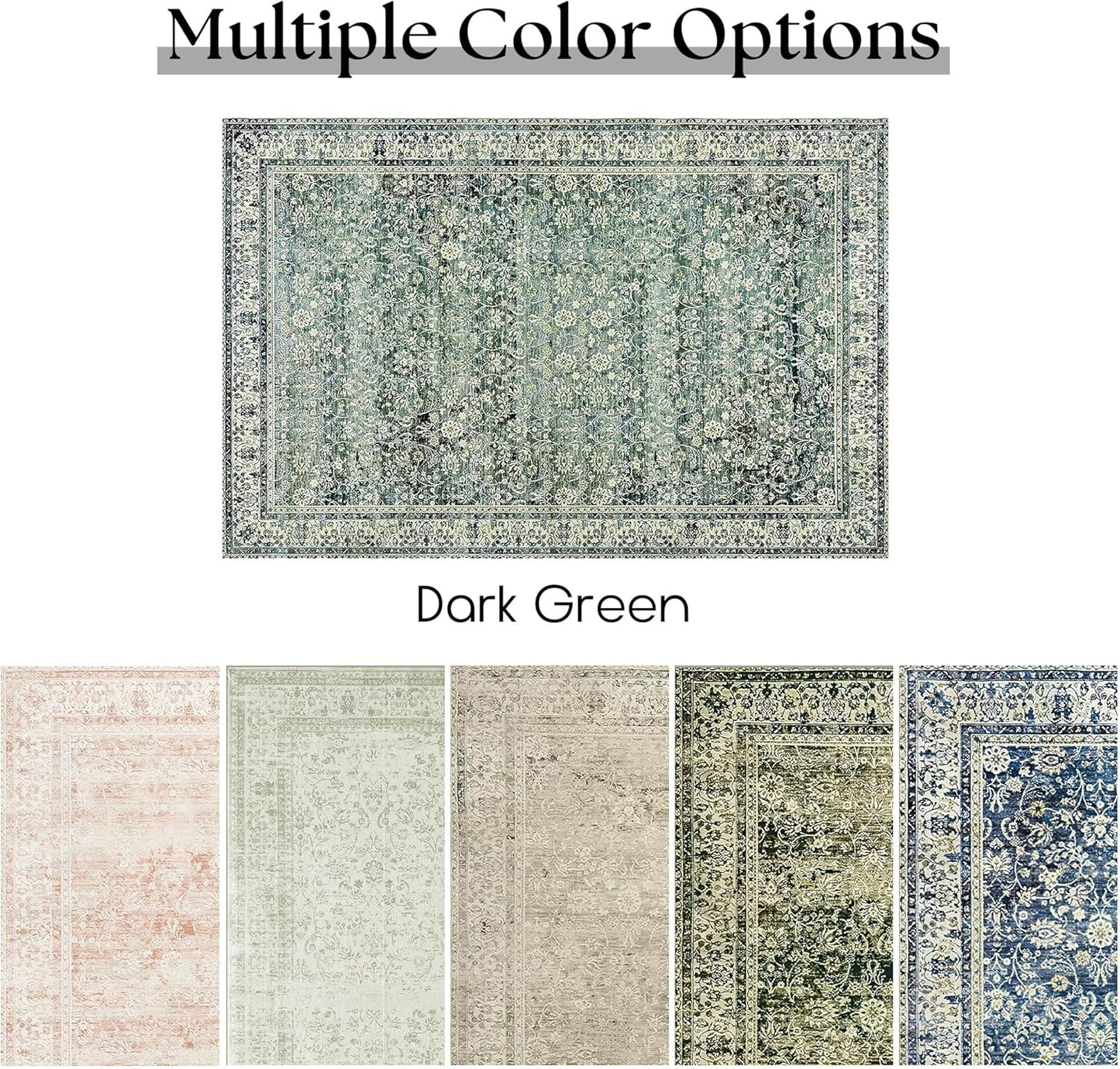 NEW - 6x9 Area Rugs Washable Rugs for Bedroom,Faux Wool Moody Floral Boho Vintage Oriental Indoor Carpet for Living Room,Hunter Forest Green - Retail $86