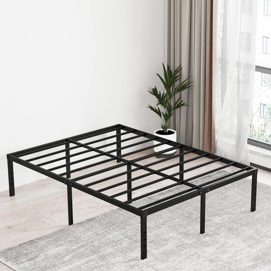 NEW - EMODA Queen Bed Frame No Box Spring Needed 18 Inch Heavy Duty Metal Tall Platform Bed Frame Queen Size with Large Storage Space, Easy Assembly, Black - Retail $149