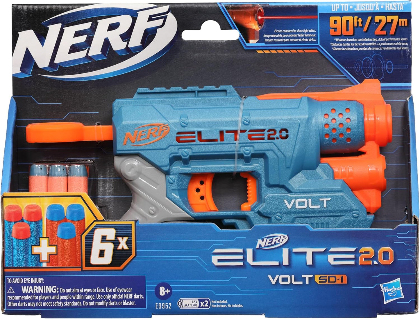 Nerf Elite 2.0 Volt SD-1 Blaster, 6 Official Nerf Darts, 2 Tactical Rails to Customize for Battle, Christmas Stocking Stuffers for Kids Ages 8 and Up