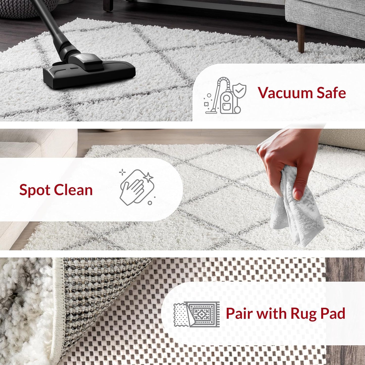 NEW - nuLOOM  7x9 Tess Moroccan Shag Area Rug - Shag Area Rug Modern/Contemporary White/Grey Rugs for Living Room Bedroom Dining Room Nursery - Retail $89