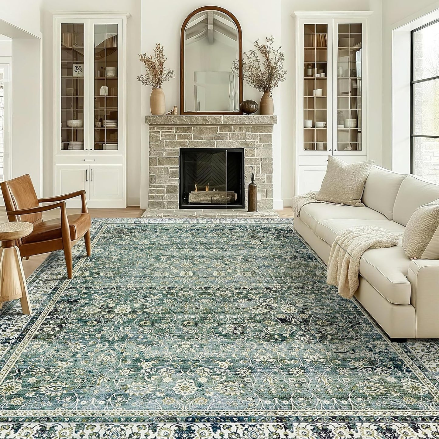NEW - 6x9 Area Rugs Washable Rugs for Bedroom,Faux Wool Moody Floral Boho Vintage Oriental Indoor Carpet for Living Room,Hunter Forest Green - Retail $86