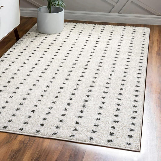 JONATHAN Y MOH400A-8 Pele Modern Geometric Shag Indoor Area-Rug Bohemian Polka Dot Easy-Cleaning Bedroom Kitchen Living Room Non Shedding, 8 X 10, White/Black - Retail $101