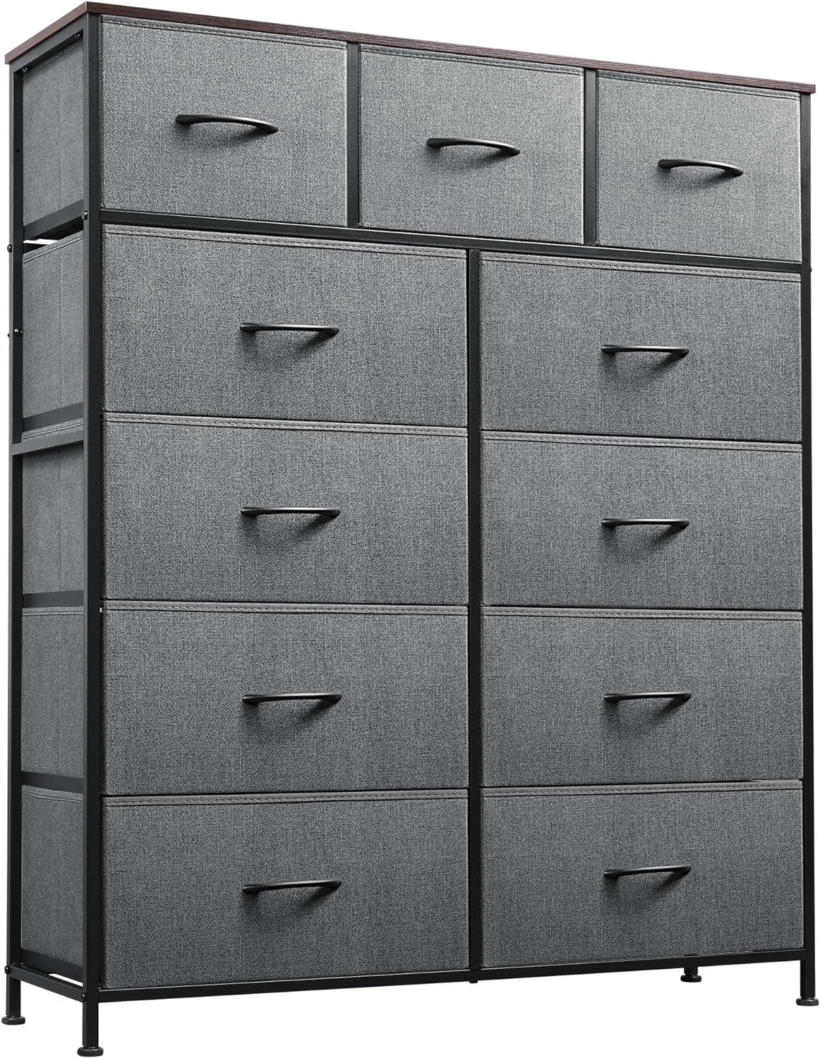 NEW - WLIVE 11-Drawer Dresser, Fabric Storage Tower for Bedroom, Hallway, Closets, Tall Chest Organizer Unit with Textured Print Fabric Bins, Steel Frame, Wood Top, Easy Pull Handle, Dark Grey - Retail $93