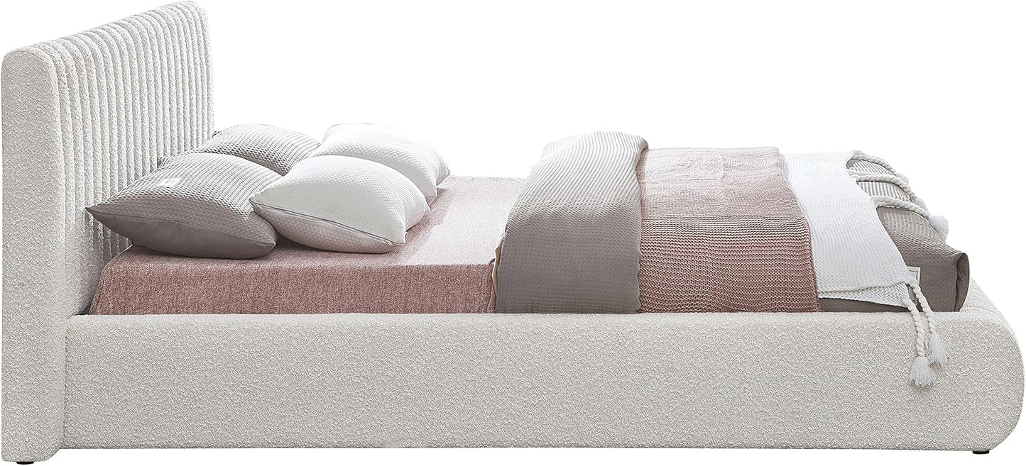 Meridian Furniture NashCream-F Nash Collection Modern | Contemporary Boucle Fabric Upholstered Full Bed with Rich Cream Boucle Fabric and Deep Channel Tufting, 68" W x 86" D x 38" H, Cream, Full