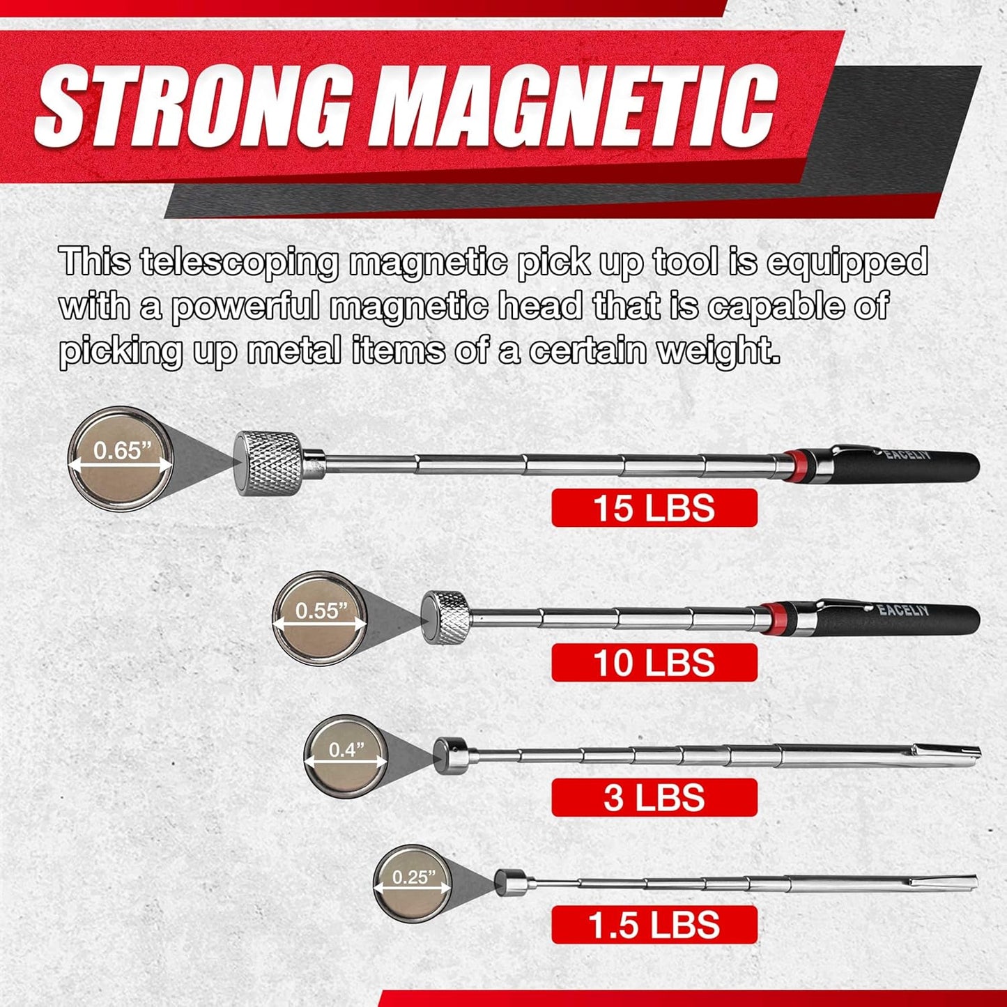 5PCS Telescoping Magnetic Pickup Tool, Magnetic Pick-Up Sweeper, Telescopic design extends to 30.4 INCH reach, Extendable Handle for Easy Portability